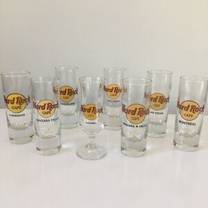 Lot of 8 Hard Rock Cafe 4” Shot Glass Niagara Falls US Canada Foxwoods Cozumel